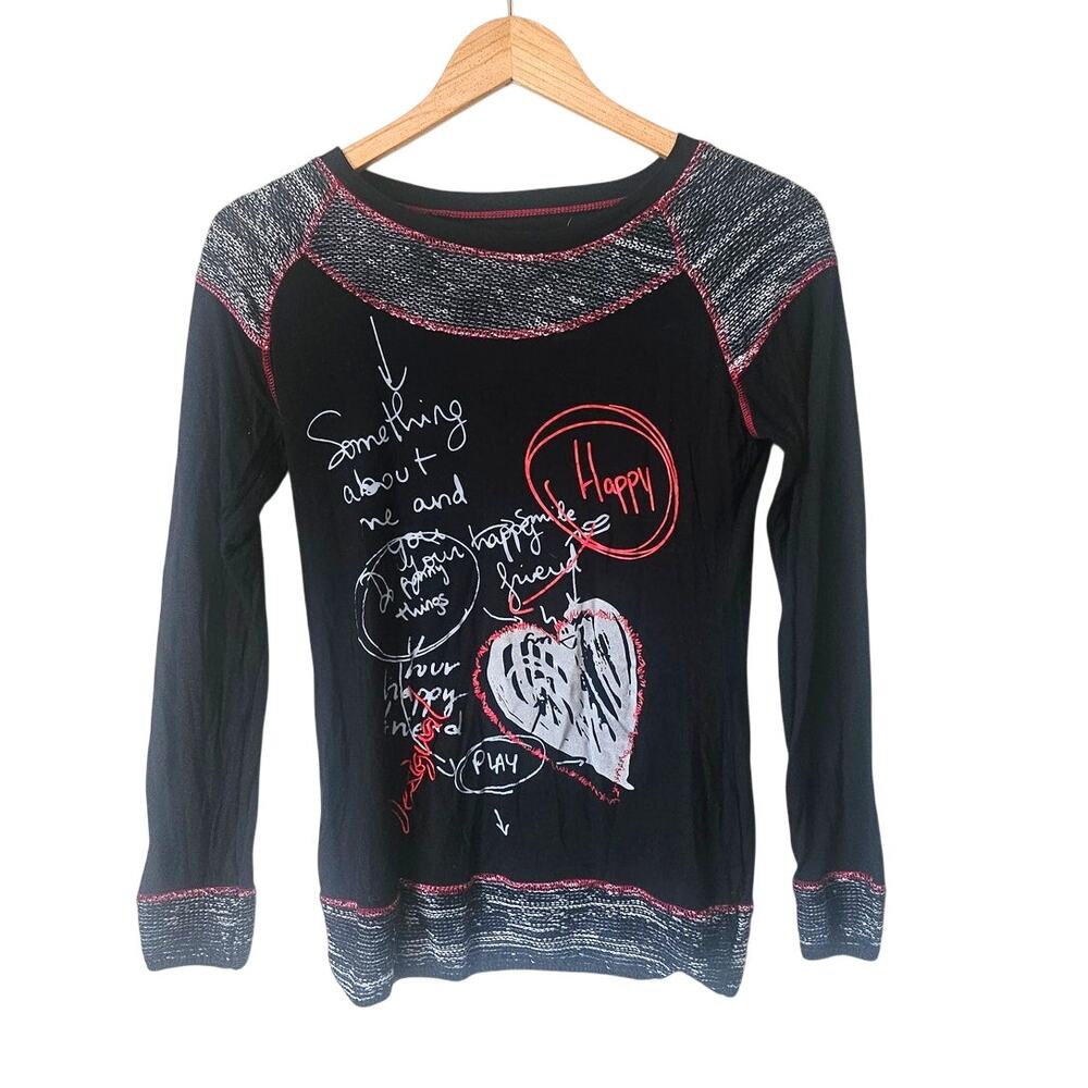 Desigual Mixed Media Artsy Graphic Graffiti Long Sleeve Tee, Size S